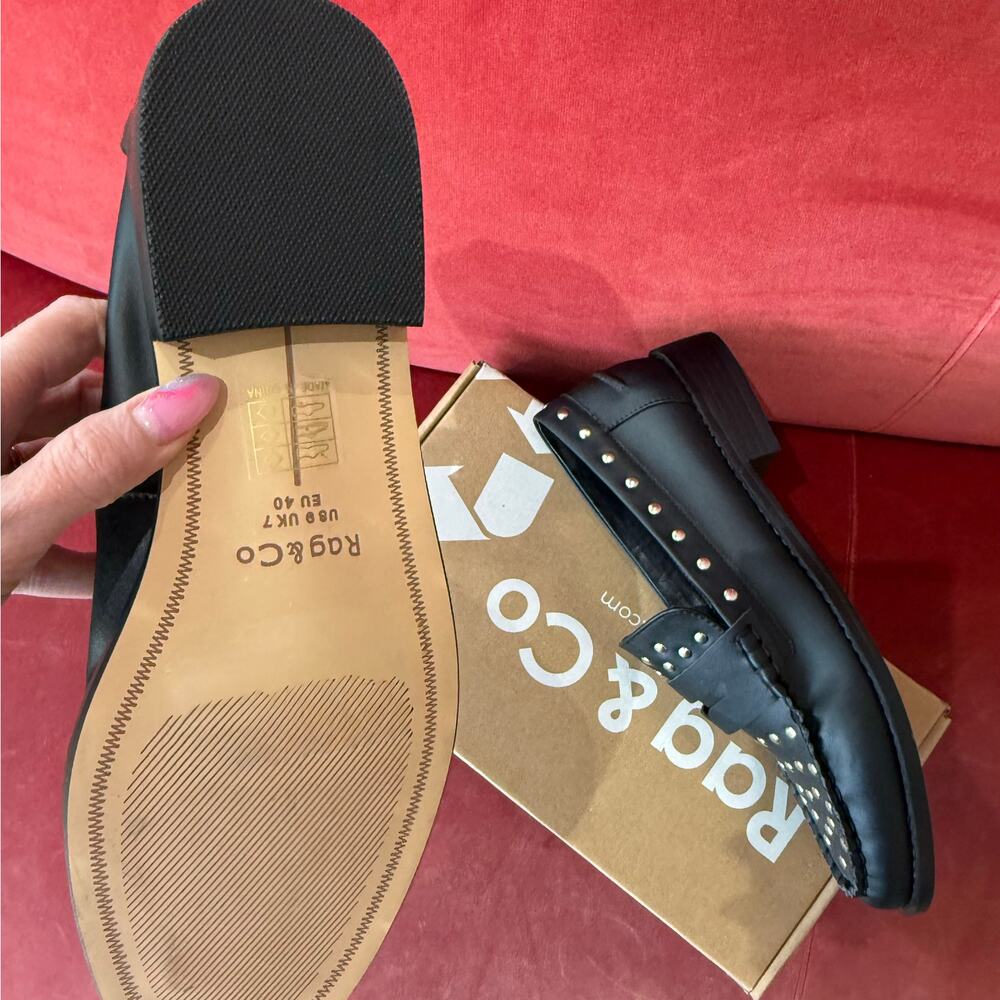 Rag & Co Leather Studded Loafers Black 9 - Picture 4 of 5